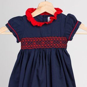 Pepa & Co Navy Blue & Red Smocked Baby Dress - 12M